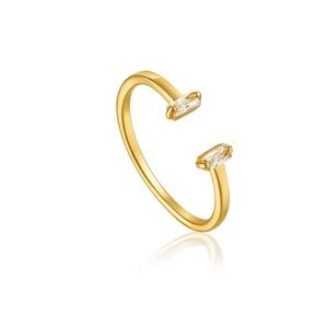 14k Sparkling Gold Open Bypass Adjustable Ring with Baguette Minimalist Dainty‎